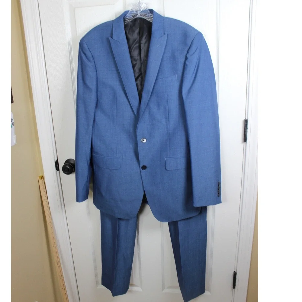 Calvin‎ Klein Mens Extreme Slim Fit Blue Wool Mohair Blend 2 Piece Suit 40L